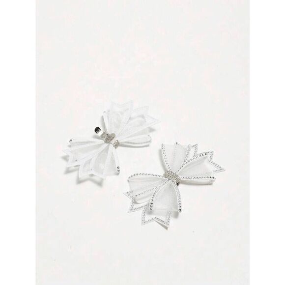 ✨ 2pcs White Bowknot Rhinestone Shoe Jewelry Clips Decor Accessories NEW - Picture 6 of 15